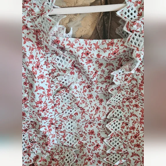 NWOT Anthropologie Blue Tassel Trina floral dark red/ mint embroidered top - Picture 12 of 14